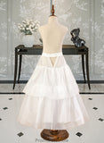 Mabel Ball-Gown/Princess Scoop Neck Floor-Length Tulle Junior Bridesmaid Dress With Sash Beading Bow(s) STKP0013545