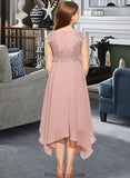 Nydia A-Line Scoop Neck Tea-Length Chiffon Lace Junior Bridesmaid Dress STKP0013547