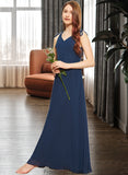 Joan A-Line V-neck Floor-Length Chiffon Junior Bridesmaid Dress With Bow(s) STKP0013548