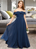 Chaya A-Line Off-the-Shoulder Floor-Length Chiffon Junior Bridesmaid Dress STKP0013551