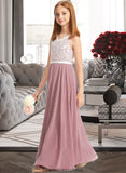 Rebecca A-Line V-neck Floor-Length Chiffon Lace Junior Bridesmaid Dress STKP0013552