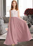 Rebecca A-Line V-neck Floor-Length Chiffon Lace Junior Bridesmaid Dress STKP0013552