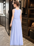 Adrienne A-Line Scoop Neck Floor-Length Chiffon Junior Bridesmaid Dress STKP0013558