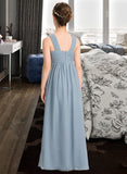 Lesley A-Line V-neck Floor-Length Chiffon Junior Bridesmaid Dress With Ruffle STKP0013561