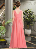 Clara EmpireV-neckFloor-LengthChiffonJuniorBridesmaidDressWithRuffleBeadingSequins#173291 STKP0013562