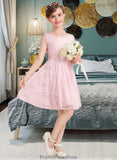 Brooklyn A-Line Scoop Neck Knee-Length Lace Junior Bridesmaid Dress With Sash Bow(s) STKP0013563