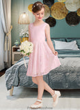 Brooklyn A-Line Scoop Neck Knee-Length Lace Junior Bridesmaid Dress With Sash Bow(s) STKP0013563