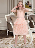 Katrina A-Line Scoop Neck Knee-Length Chiffon Junior Bridesmaid Dress With Beading Sequins Cascading Ruffles STKP0013565