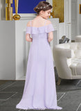 Chasity A-Line Off-the-Shoulder Asymmetrical Chiffon Junior Bridesmaid Dress With Cascading Ruffles STKP0013566