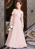 Adalyn A-Line V-neck Floor-Length Chiffon Junior Bridesmaid Dress With Cascading Ruffles STKP0013567