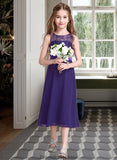 Sofia A-Line Scoop Neck Tea-Length Chiffon Junior Bridesmaid Dress STKP0013569