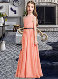 Jillian A-Line One-Shoulder Floor-Length Chiffon Junior Bridesmaid Dress With Ruffle Bow(s) STKP0013570