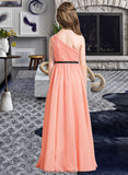 Jillian A-Line One-Shoulder Floor-Length Chiffon Junior Bridesmaid Dress With Ruffle Bow(s) STKP0013570