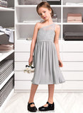 Madelynn A-Line One-Shoulder Knee-Length Chiffon Lace Junior Bridesmaid Dress STKP0013571