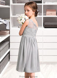 Madelynn A-Line One-Shoulder Knee-Length Chiffon Lace Junior Bridesmaid Dress STKP0013571