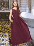 Hayley A-Line Scoop Neck Floor-Length Chiffon Lace Junior Bridesmaid Dress With Beading Sequins STKP0013572