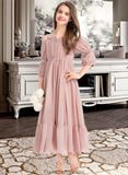 Brielle A-Line Square Neckline Ankle-Length Chiffon Junior Bridesmaid Dress With Ruffle Lace STKP0013575