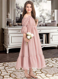 Brielle A-Line Square Neckline Ankle-Length Chiffon Junior Bridesmaid Dress With Ruffle Lace STKP0013575