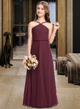 Esmeralda A-Line V-neck Floor-Length Chiffon Junior Bridesmaid Dress STKP0013577