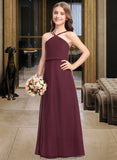 Esmeralda A-Line V-neck Floor-Length Chiffon Junior Bridesmaid Dress STKP0013577