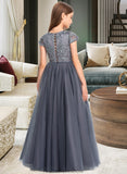 Selena Ball-Gown/Princess Scoop Neck Floor-Length Tulle Lace Junior Bridesmaid Dress STKP0013578