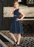 Kendra A-Line Scoop Neck Knee-Length Chiffon Lace Junior Bridesmaid Dress With Beading Sequins Bow(s) STKP0013583