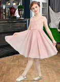 Carolina A-Line V-neck Knee-Length Chiffon Junior Bridesmaid Dress With Bow(s) STKP0013586