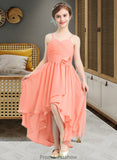 Rory A-Line Sweetheart Asymmetrical Chiffon Junior Bridesmaid Dress With Ruffle Flower(s) STKP0013587