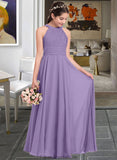 Brenda A-Line Scoop Neck Floor-Length Chiffon Junior Bridesmaid Dress With Ruffle STKP0013588