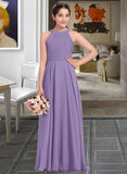 Brenda A-Line Scoop Neck Floor-Length Chiffon Junior Bridesmaid Dress With Ruffle STKP0013588