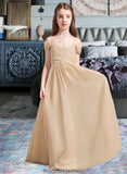 Aimee A-Line Off-the-Shoulder Floor-Length Chiffon Junior Bridesmaid Dress With Ruffle STKP0013595