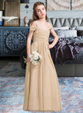 Aimee A-Line Off-the-Shoulder Floor-Length Chiffon Junior Bridesmaid Dress With Ruffle STKP0013595