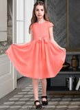 Anabelle A-Line Scoop Neck Knee-Length Chiffon Junior Bridesmaid Dress With Bow(s) STKP0013596