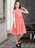 Anabelle A-Line Scoop Neck Knee-Length Chiffon Junior Bridesmaid Dress With Bow(s) STKP0013596