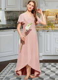 Luciana A-Line V-neck Asymmetrical Chiffon Junior Bridesmaid Dress With Ruffle STKP0013604