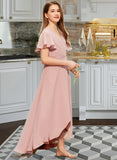 Luciana A-Line V-neck Asymmetrical Chiffon Junior Bridesmaid Dress With Ruffle STKP0013604