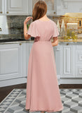 Luciana A-Line V-neck Asymmetrical Chiffon Junior Bridesmaid Dress With Ruffle STKP0013604