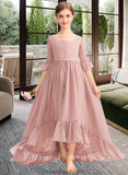 Rosie A-Line Scoop Neck Asymmetrical Chiffon Junior Bridesmaid Dress With Bow(s) Cascading Ruffles STKP0013612