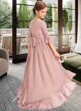 Rosie A-Line Scoop Neck Asymmetrical Chiffon Junior Bridesmaid Dress With Bow(s) Cascading Ruffles STKP0013612