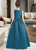 Lara Ball-Gown/Princess V-neck Floor-Length Satin Junior Bridesmaid Dress With Ruffle STKP0013613