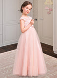 Aliyah A-Line Scoop Neck Floor-Length Tulle Lace Junior Bridesmaid Dress With Bow(s) STKP0013619