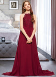 Isabelle A-Line Scoop Neck Sweep Train Chiffon Lace Junior Bridesmaid Dress STKP0013620