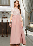 Daniella A-Line Scoop Neck Floor-Length Chiffon Lace Junior Bridesmaid Dress STKP0013623