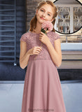 Haven A-Line Scoop Neck Floor-Length Chiffon Lace Junior Bridesmaid Dress STKP0013624