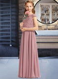 Haven A-Line Scoop Neck Floor-Length Chiffon Lace Junior Bridesmaid Dress STKP0013624