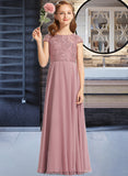 Haven A-Line Scoop Neck Floor-Length Chiffon Lace Junior Bridesmaid Dress STKP0013624