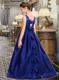 Dominique Ball-Gown/Princess Scoop Neck Sweep Train Satin Junior Bridesmaid Dress With Bow(s) STKP0013628