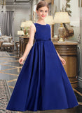 Dominique Ball-Gown/Princess Scoop Neck Sweep Train Satin Junior Bridesmaid Dress With Bow(s) STKP0013628