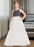 Hadassah A-Line Scoop Neck Floor-Length Chiffon Tulle Junior Bridesmaid Dress With Ruffle STKP0013629