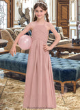 Peyton A-Line Scoop Neck Floor-Length Chiffon Junior Bridesmaid Dress With Ruffle STKP0013632